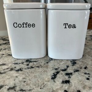 Crate&Barrel White Coffee and Tea Canisters